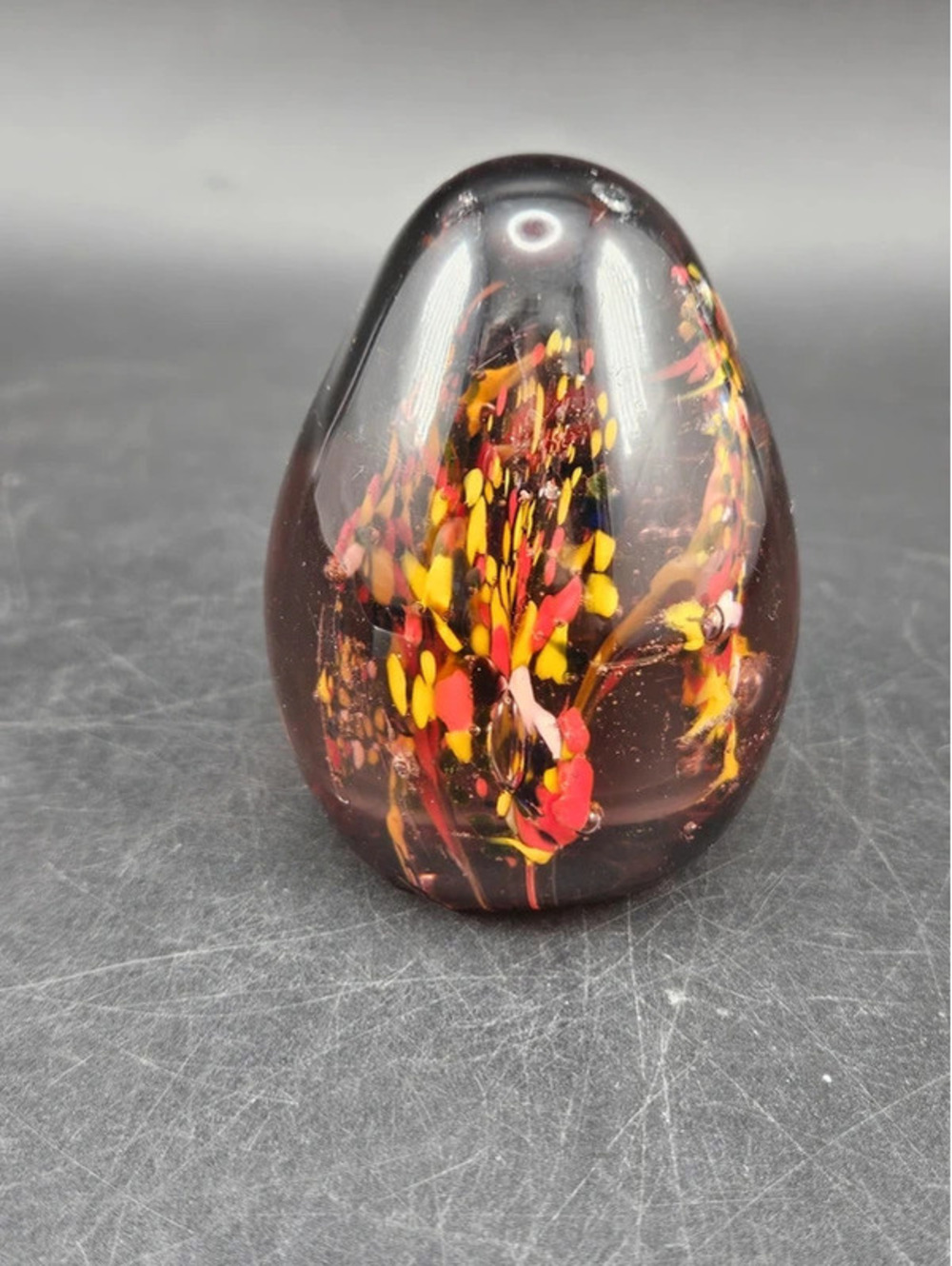 Vintage Art Glass Teardrop Paperweight Rose Tinted Glass